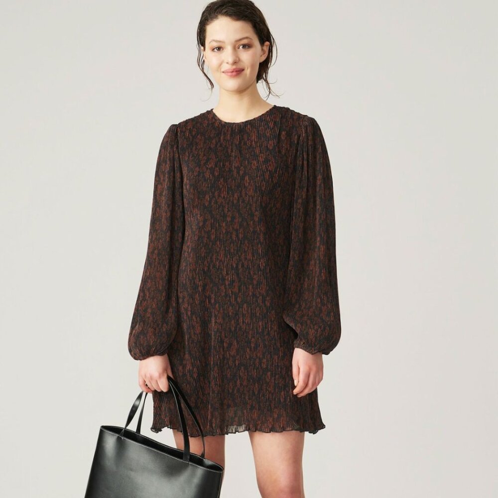 Ganni Brown Pleated Mini Dress